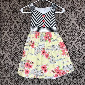 Girls Cityscape Dress with striped top 6x
